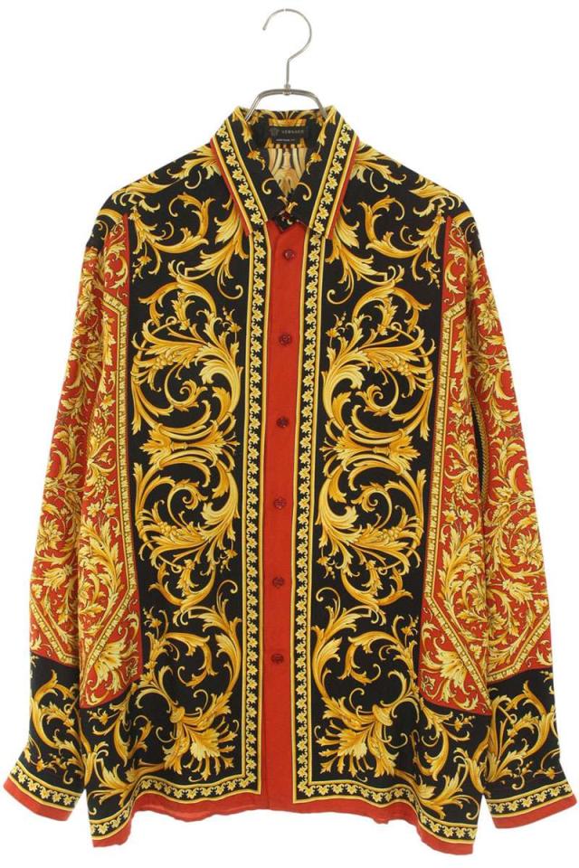 ヴェルサーチェ サイズ:39  A84050 バロック総柄シルク長袖シャツ 中古 BS99