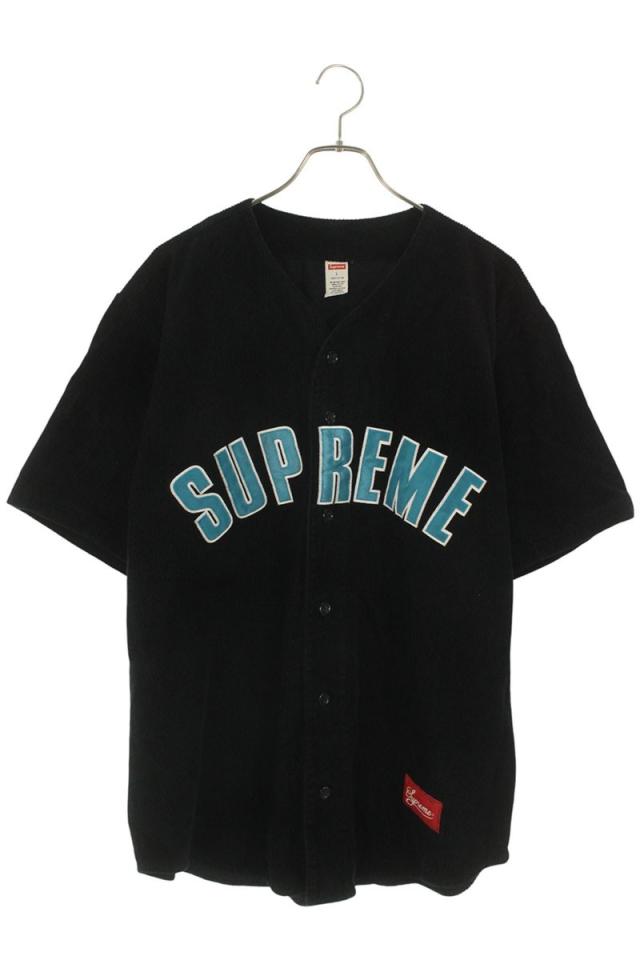 シュプリーム サイズ:L  18SS  Corduroy Baseball Jersey サテンロゴコーデュロイベースボール半袖シャツ 中古 BS99