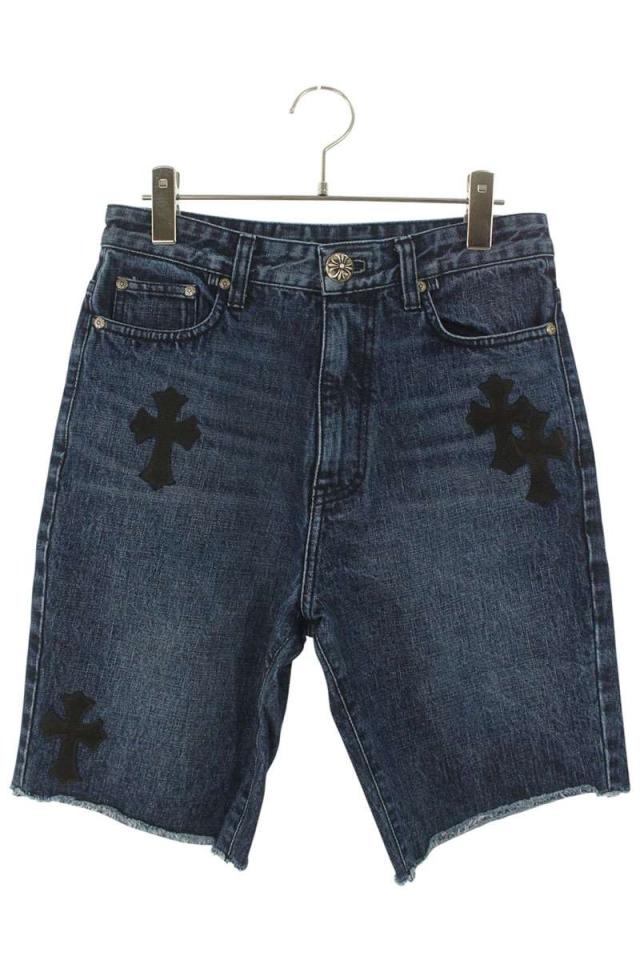 クロムハーツ サイズ:26インチ  DENIM SHORTS クロスパッチ付きクロスボールボタンデニムハーフパンツ 中古 SJ02