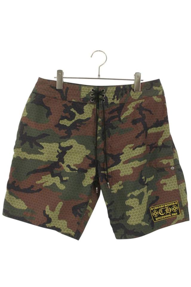 クロムハーツ サイズ:34インチ  SURF BRITCHES クロスボタンナイロンCH総柄カモフラハーフパンツ 中古 GZ11