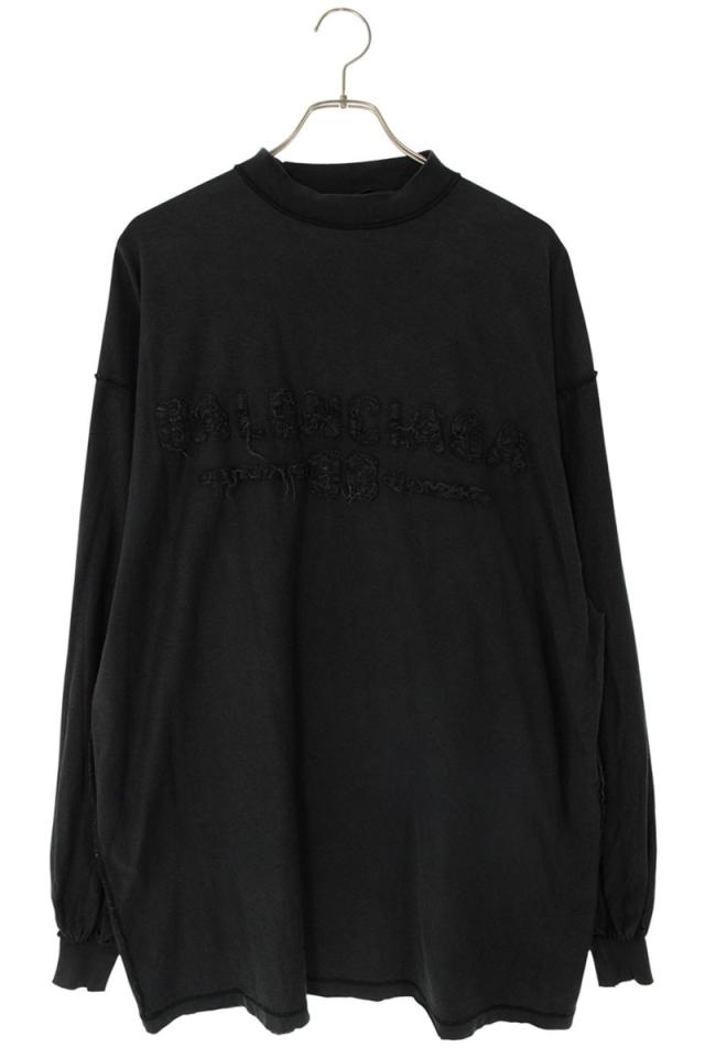 バレンシアガ サイズ:1  25SS  818141 TSVA2 ダメージ加工ロゴパッチ長袖カットソー 中古 SS13