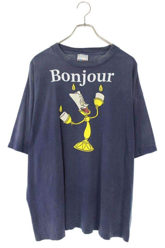 セントマイケル サイズ:XL  SM-HR1-0000-C87 ヴィンテージ加工BONJOURプリントTシャツ 中古 SB01