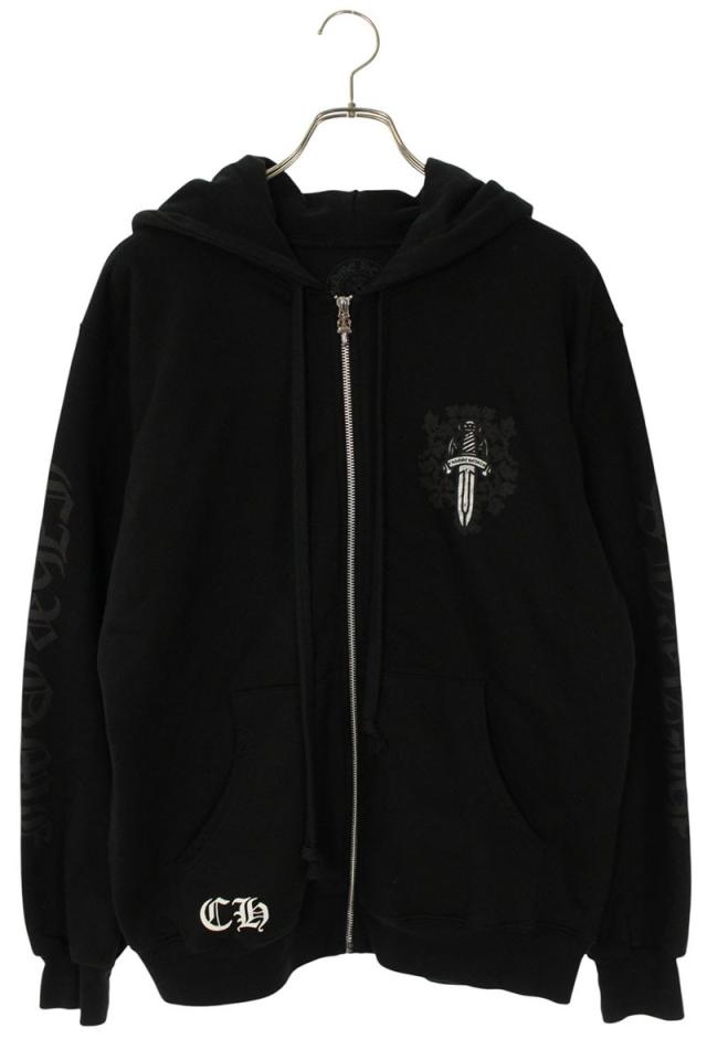 クロムハーツ サイズ:L  SWTSHRT HD ZIP バックダガープリントジップアップパーカー 中古 SJ02