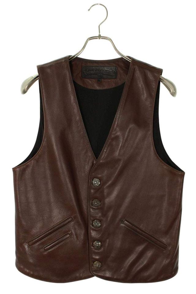 クロムハーツ サイズ:M オールドクロスボールボタンレザーベスト 中古 OS06
