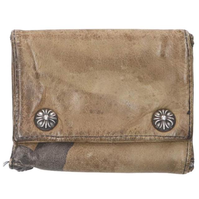 クロムハーツ 3FOLD 3フォールド クロスボタンレザーウォレット財布 中古 OS06