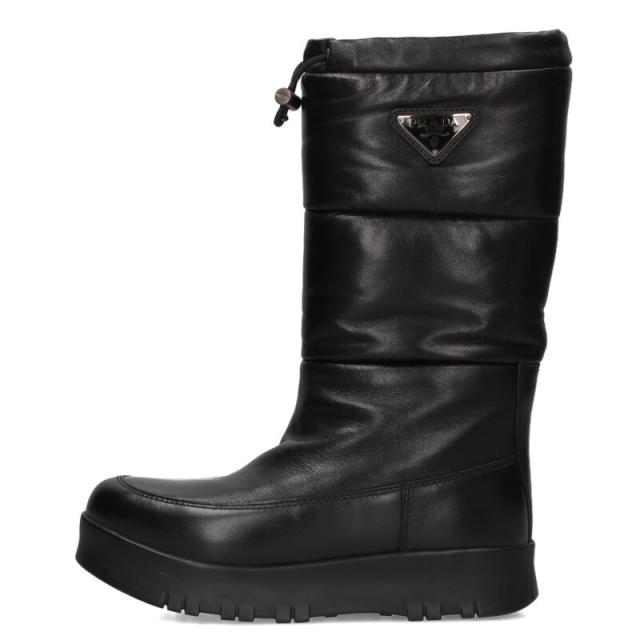 プラダ サイズ:37.5 三角プレートボアレザーブーツ 中古 BS99