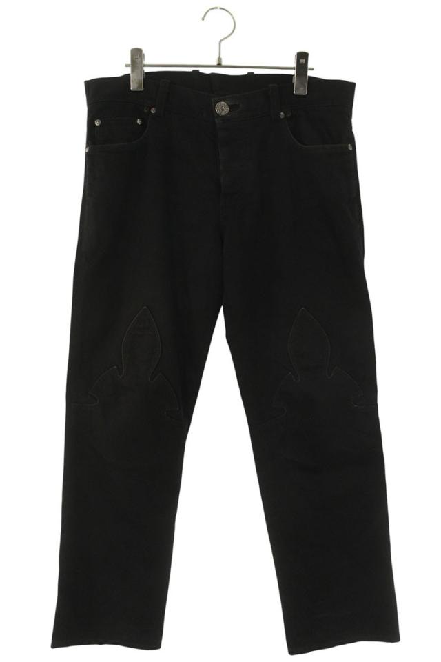 クロムハーツ サイズ:33×32 DNM PANTS BLK 旧式 フレアニーステッチダガージップ付きデニムパンツ 中古 SJ02