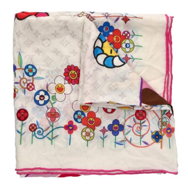 ルイヴィトン  ムラカミタカシ   M96080 LV×TM ショールスーパーフラット マルチフラワー大判ストール 中古 BS99