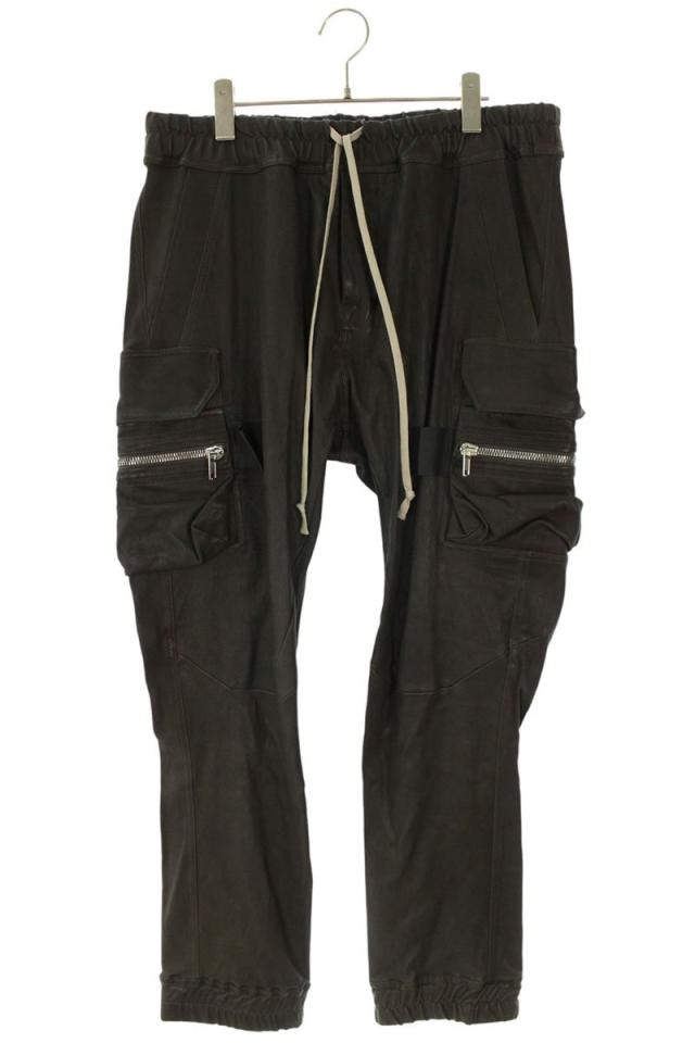 リックオウエンス サイズ:56  24AW  RU02D6396-LSV マストドンカーゴレザーロングパンツ 中古 SB01