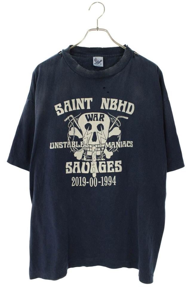 セントマイケル  ネイバーフッド サイズ:XL  25SS  SM-HR8-0000-C71 ヴィンテージ加工スカルプリントTシャツ 中古 SB01