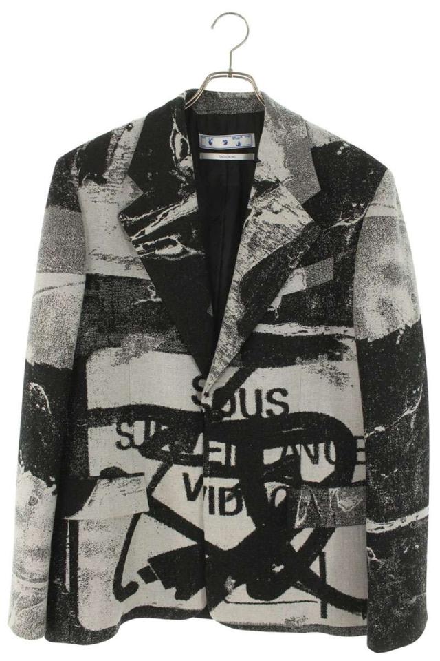 オフホワイト サイズ:48 OMEN032F21FAB001 グラフィティデザインテーラードジャケット 中古 BS99