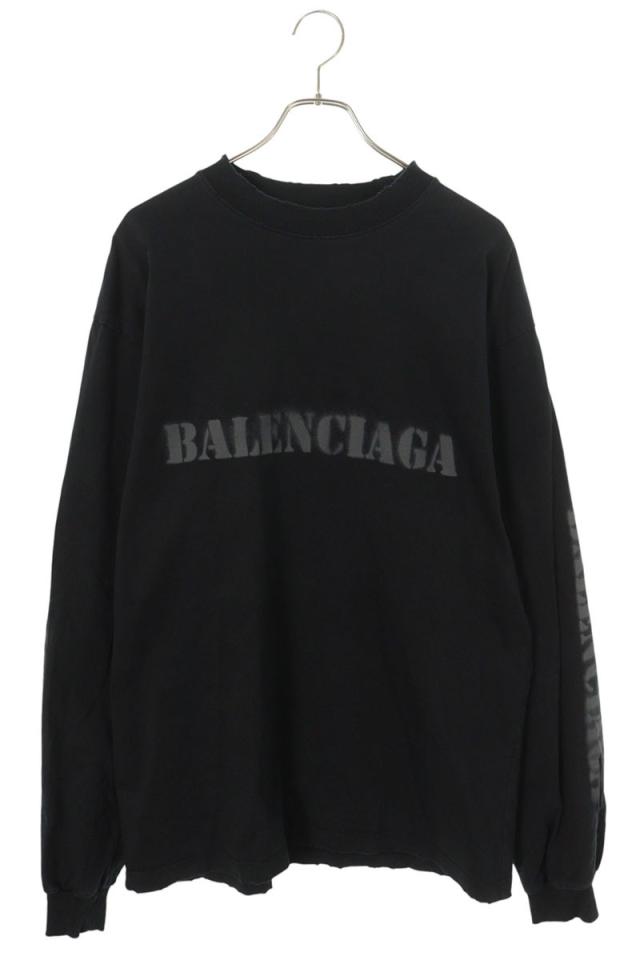 バレンシアガ サイズ:S  744449 TQVA3 ステンシルロゴダメージ加工長袖カットソー 中古 OM10 バレンシアガ サイズ:S 744449 TQVA3 ステンシルロゴダメージ加工長袖