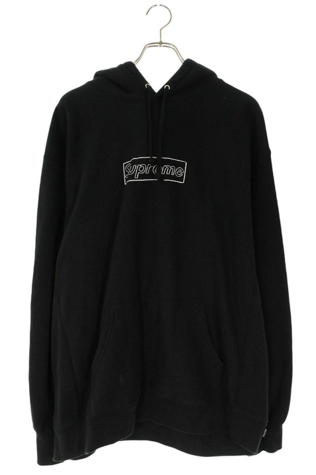 シュプリーム  カウズ サイズ:XL  21SS  KAWS Chalk Logo Hooded Sweatshirt カウズチョークボックスロゴプルオーバーパーカー 中古 OM10