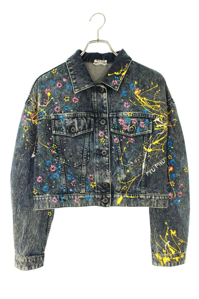 ミュウミュウ サイズ:38 GWB071 ペイント加工クロップドデニムジャケット 中古 SB01