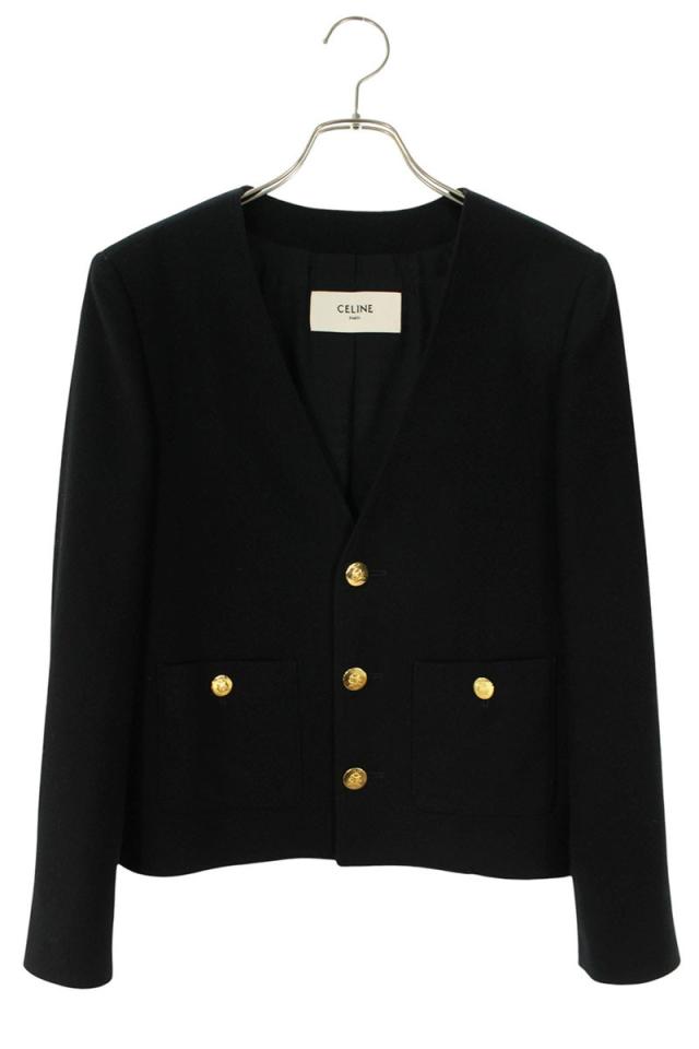 セリーヌ サイズ:34 25SS 2V43T311T.38NO カシミアフランネル シャスール ノーカラージャケット 中古 SB01