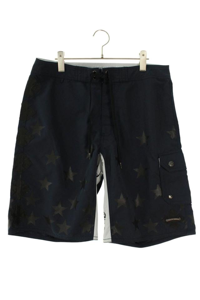 クロムハーツ サイズ:33インチ  SWIM PANTS CRS BTN CHプラスレザーパッチラベル付きハーフパンツ 中古 SJ02