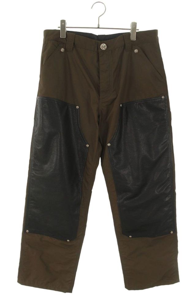 クロムハーツ サイズ:34インチ  CARPENTER DOUBLE KNEE クロスパッチ付きレザー切替ナイロンカーペンターロングパンツ 中古 SJ02