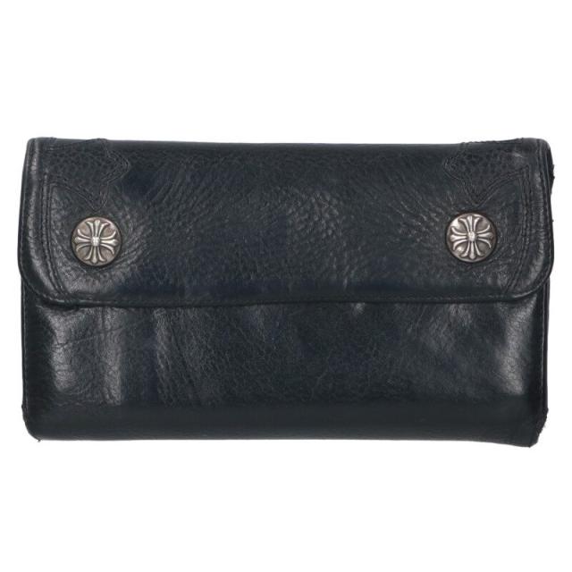 クロムハーツ   WAVE CROSS BALL ウェーブ クロスパッチクロスボールボタンレザーウォレット財布 中古 NO05