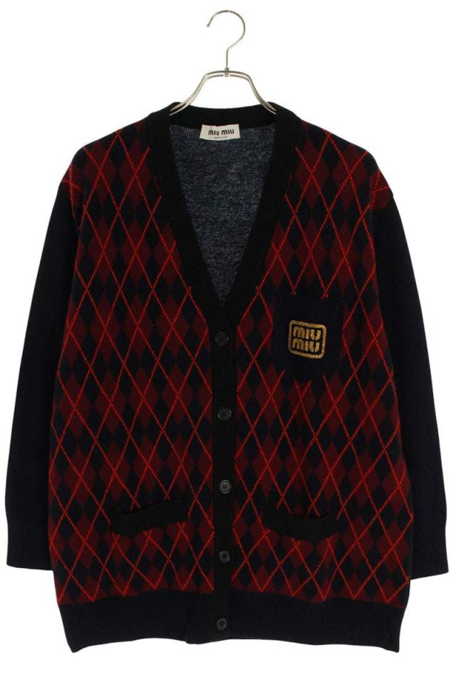 ミュウミュウ サイズ:36 MMF872 ロゴ刺繍アーガイル柄カーディガン 中古 SS13