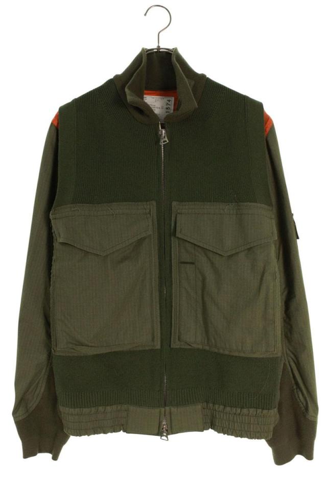 サカイ サイズ:2  18-01574M Sport Knit Jacket ニット切り替えミリタリージップアップブルゾン 中古 SB01