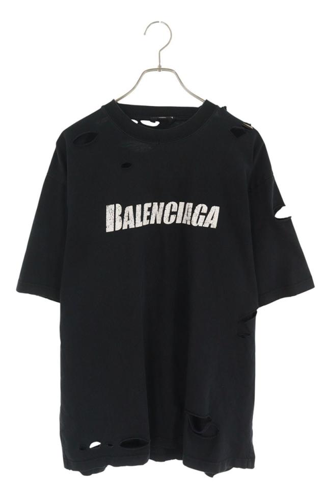 バレンシアガ サイズ:XS  651795 TKVB8 デストロイ加工ロゴプリントTシャツ 中古 SB01
