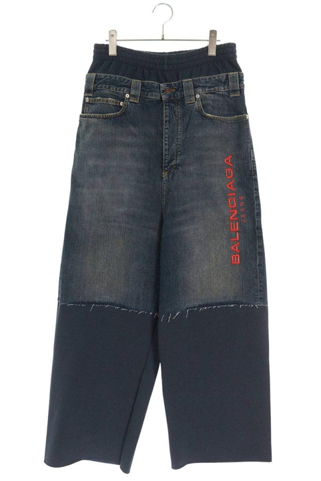 バレンシアガ サイズ:XS  25AW  831646 TSW71 ロゴレイヤードバギーデニムパンツ 新古品 SB01