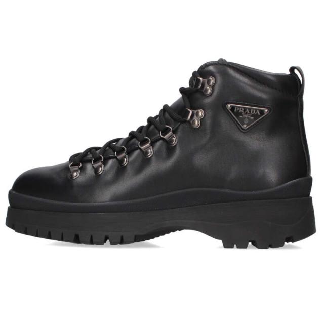 プラダ サイズ:7  25AW  2TE201 BRIXXEN トライアングルプレートレザーブーツ 新古品 SB01
