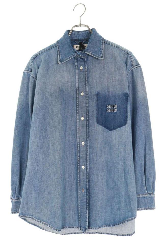 ミュウミュウ サイズ:42  25AW  GWC125 ロゴパッチデニム長袖シャツ 新古品 SS13