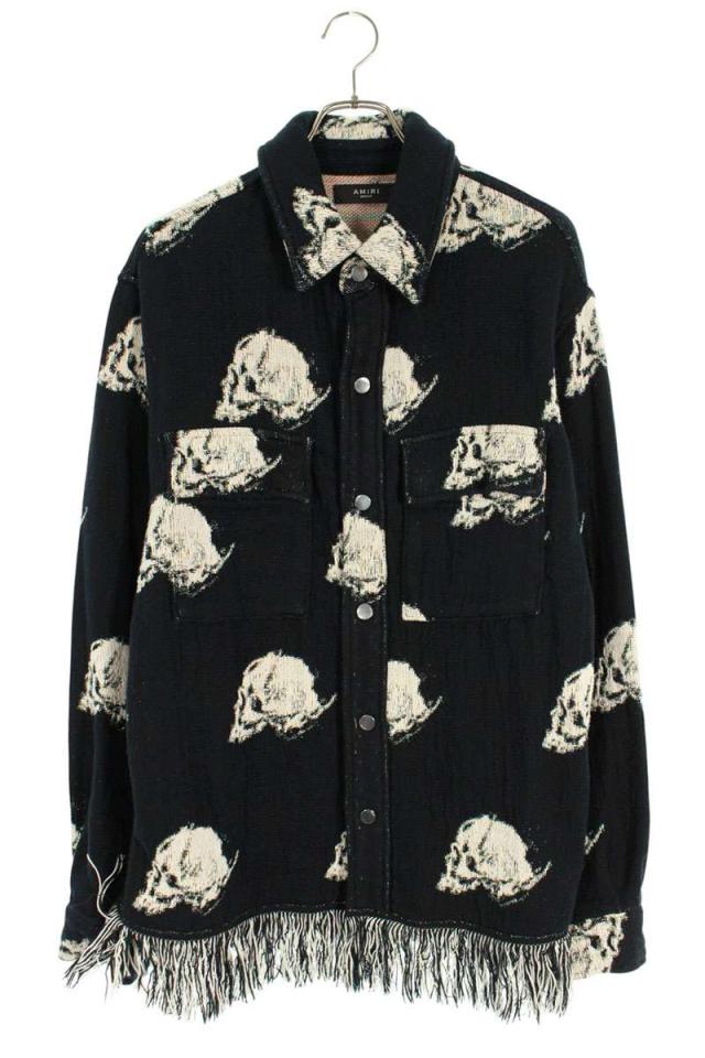 アミリ サイズ:M スカル総柄 フリンジシャツブルゾン 中古 SB01