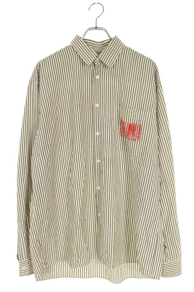 ブイティーエムエヌティーエス サイズ:M  VL12SH350V バーコードロゴプリントストライプ長袖シャツ 中古 BS99