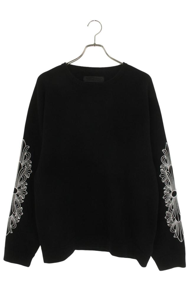 クロムハーツ サイズ:XL 袖フローラルクロス刺繍クルーネックニット 中古 GZ11