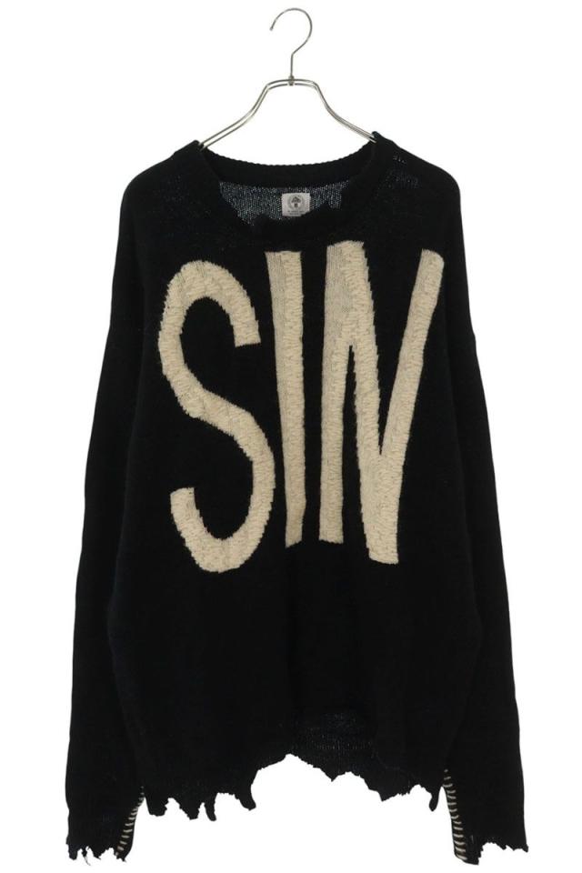 セントマイケル サイズ:XL  21AW  SM-A21-0000-039 SIN英字刺繍ウールダメージ加工ニット 中古 OM10