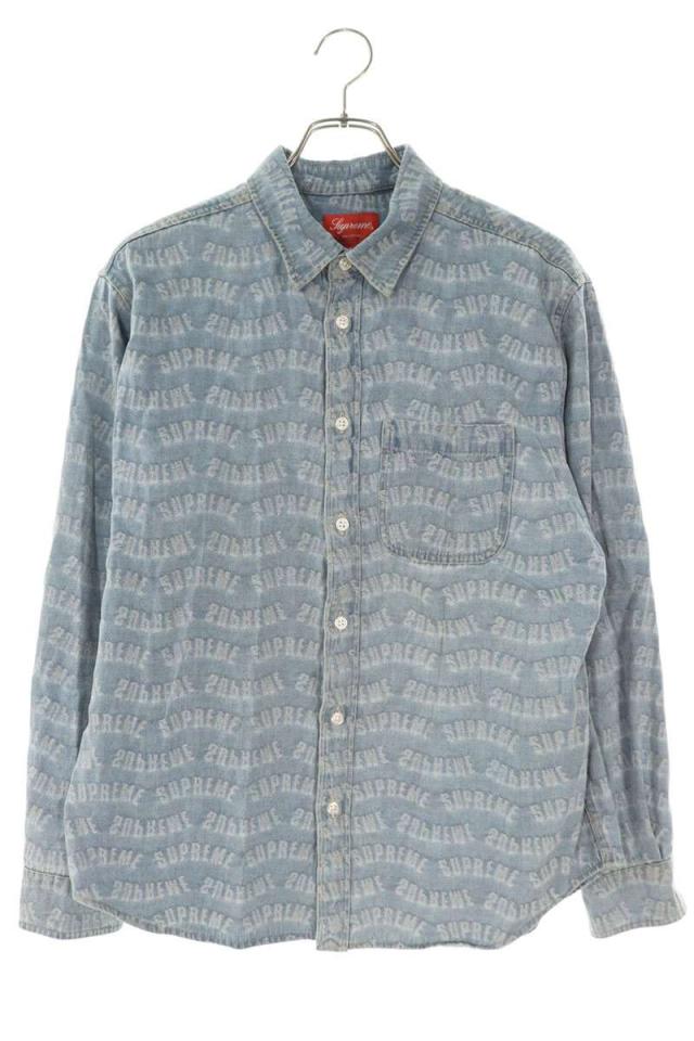 シュプリーム サイズ:S  Arc Jacquard Denim Shirt ロゴ総柄デニム長袖シャツ 中古 SB01