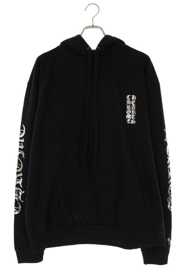 クロムハーツ サイズ:L  SWTSHRT PLVR 1988オンライン限定袖ロゴプリントプルオーバーパーカー 中古 SJ02