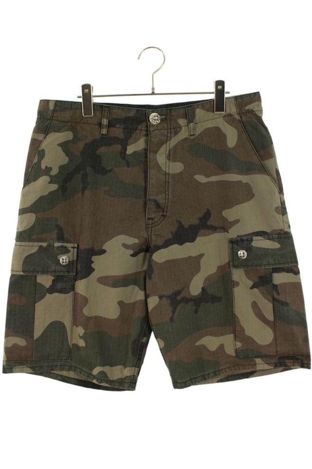 クロムハーツ サイズ:34インチ  Devil Dog Shorts クロスパッチ付きクロスボールボタンカモフラハーフパンツ 中古 SJ02