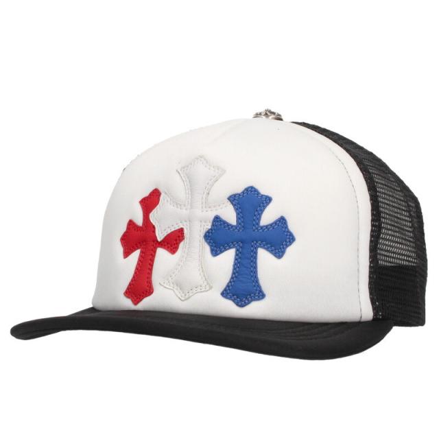 クロムハーツ   TRUCKER CAP トラッカーキャップ 3セメタリーレザーパッチメッシュキャップ帽子 中古 SJ02