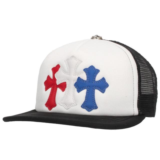 クロムハーツ   TRUCKER CAP トラッカーキャップ 3セメタリーレザーパッチメッシュキャップ帽子 中古 SJ02