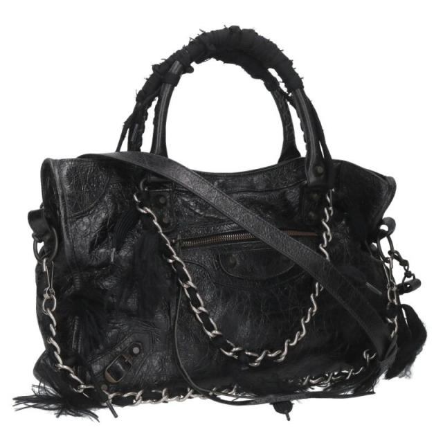 バレンシアガ サイズ:M  823058 LE CITY ダメージ加工シューレースチェーン2WAYショルダーバッグ 中古 BS99