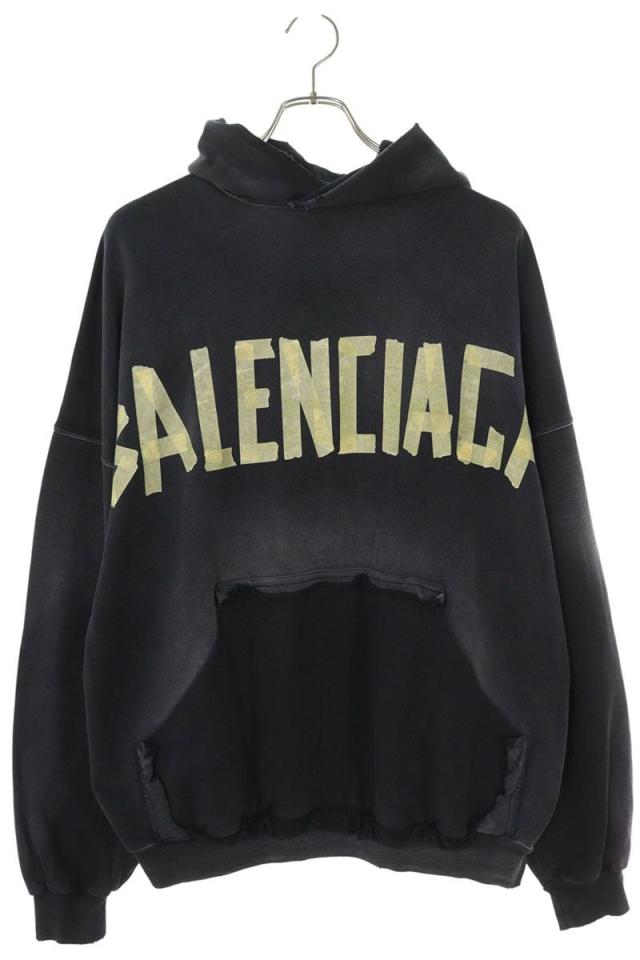 バレンシアガ サイズ:1  744190 TOVB1 テープタイプクラッシュ加工プルオーバーパーカー 中古 SB01