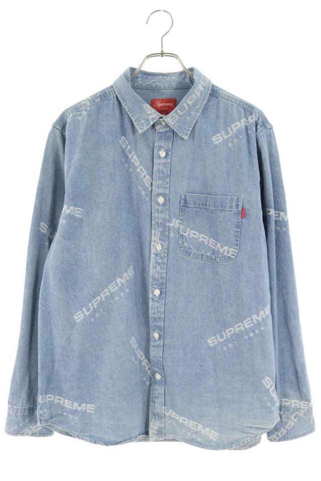 シュプリーム サイズ:L  17AW  Jacquard Denim Shirt ロゴデニム長袖シャツ 中古 BS99