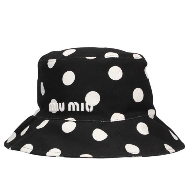 ミュウミュウ サイズ:M  5HC196 ロゴ刺繍ドット柄バケットハット 中古 OM10
