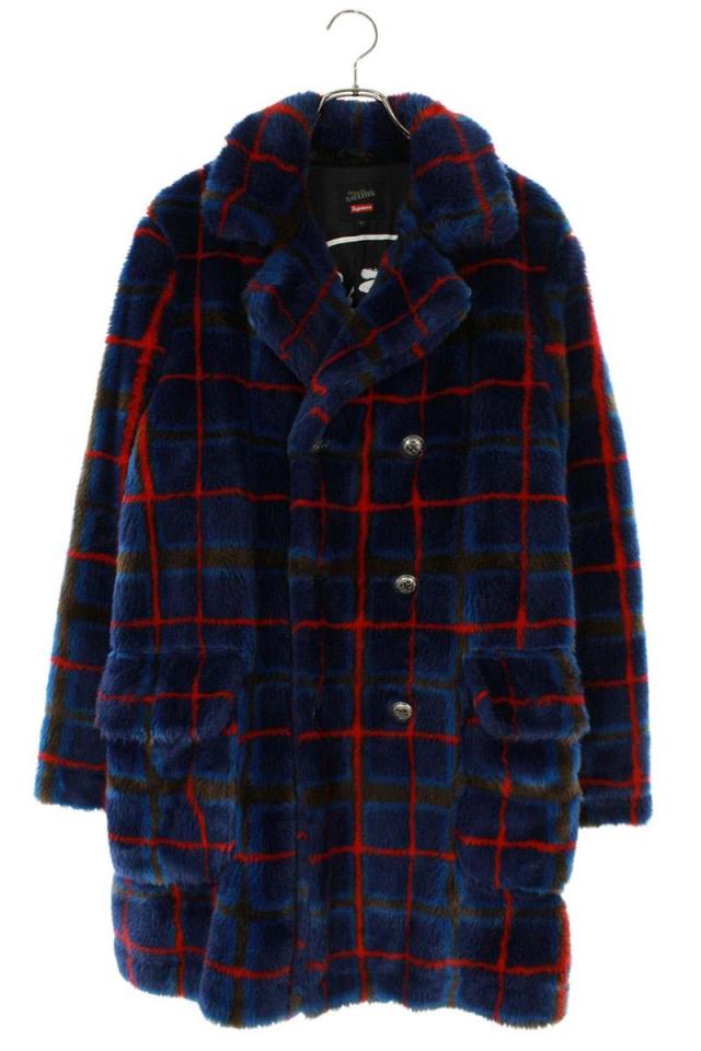 シュプリーム  ジャンポールゴルチェオム サイズ:S  19SS  Double Breasted Plaid Faux Fur Coat ダブルブレストフェイクファーコート 中古 BS99