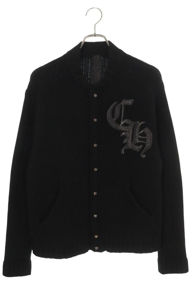 クロムハーツ サイズ:S CHレザーパッチクロスボールボタンカシミヤニットカーディガン 中古 SJ02