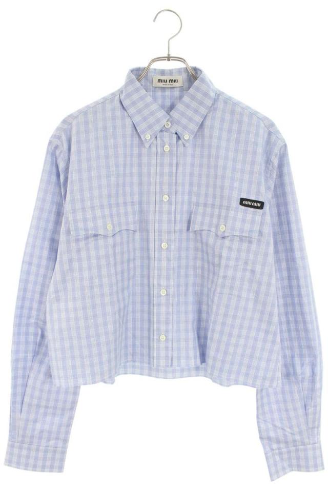 ミュウミュウ サイズ:42  25SS  MK1874 ロゴ刺繍チェッククロップド長袖シャツ 中古 SS13
