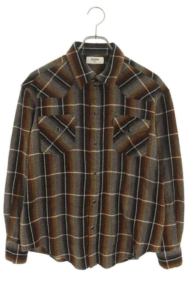 セリーヌ サイズ:41  2C143283L ウールウエスタン長袖シャツ 中古 SB01