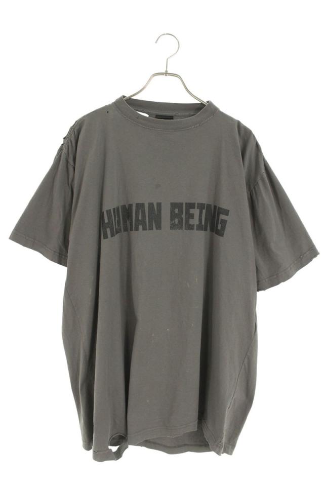 バレンシアガ サイズ:1  824285 TSVV1 HUMAN BEINGプリント ダメージ加工Tシャツ 中古 SB01