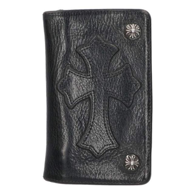 クロムハーツ   1ZIP CROSS PATCH 1ジップ クロスパッチ付きクロスボタンレザーウォレット財布 中古 OK15