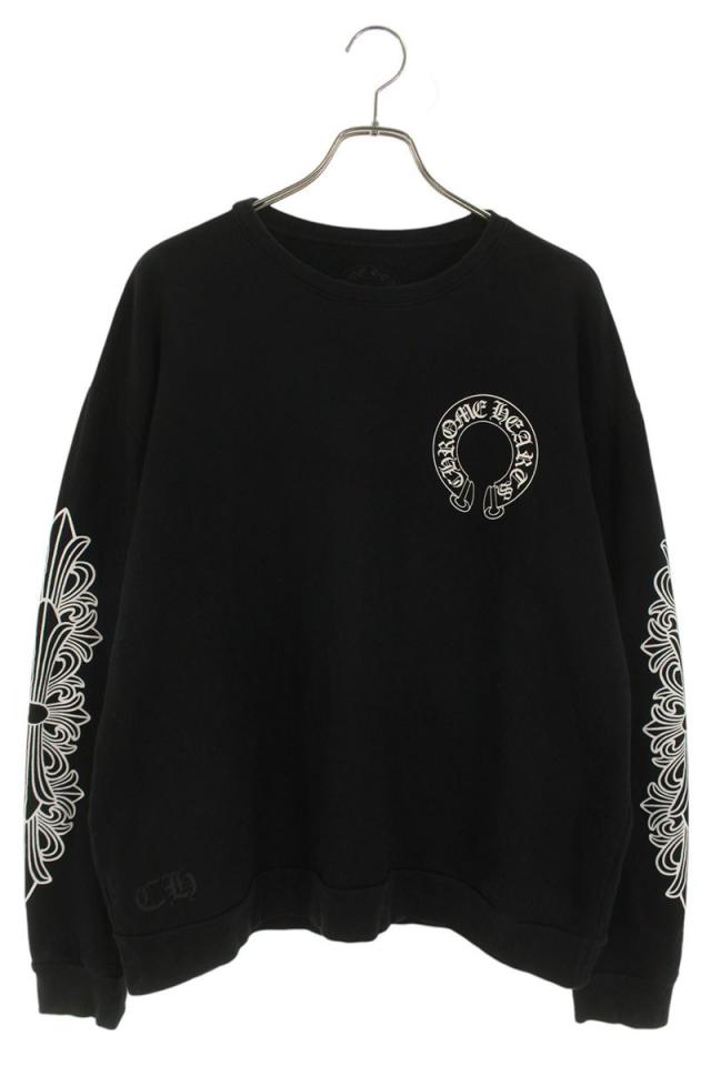クロムハーツ サイズ:L  SWTSHRT 袖フローラルバックホースシュープリントスウェット 中古 SJ02