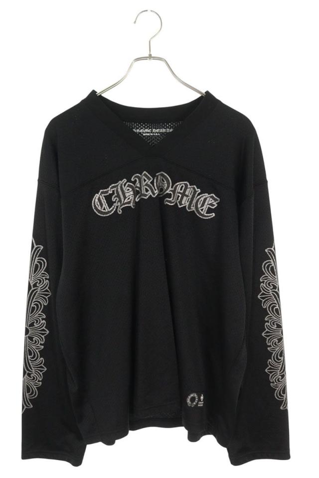 クロムハーツ サイズ:L  MESH WARM UP JERSEY CHプリントメッシュ長袖カットソー 中古 GZ11