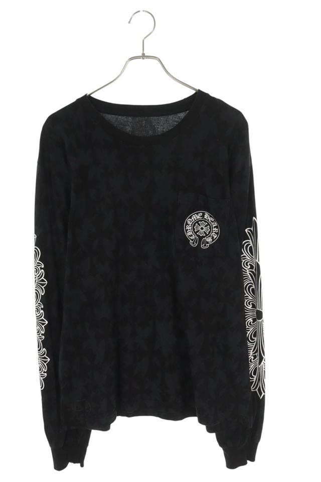 クロムハーツ サイズ:L  Graveyard Cemetery Cross L S Tee セメタリークロス総柄プリント長袖カットソー 中古 GZ11